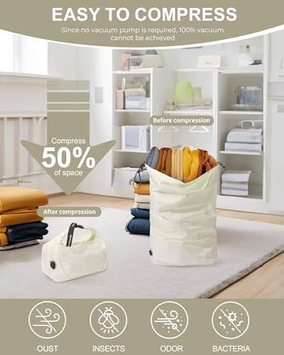 Travel Laundry Bags, Pump-Free Compression Dirty Clothes Bag - color: White, size: 23" L × 17" W × 6.5" H