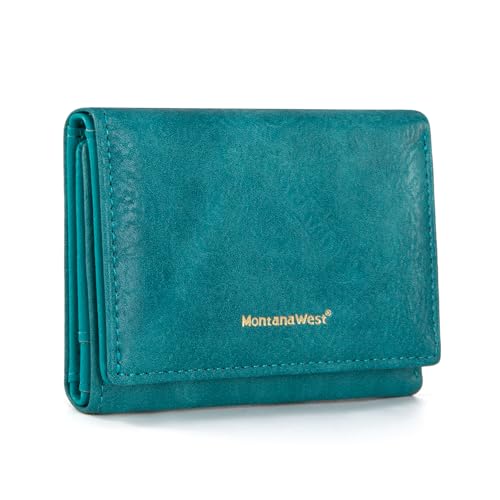 Wallet for Women Small Trifold Wallet RFID Blocking Wallets with ID Window - color: Turquoise