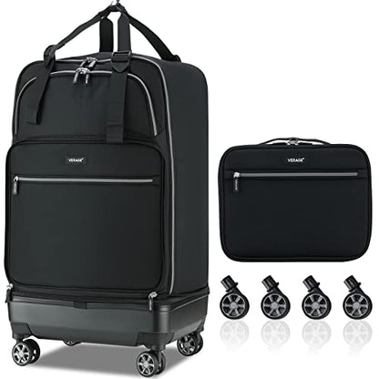 Verage Expandable Foldable Luggage Bag Collapsible Suitcases Rolling Travel Duffel Bag Lightweight Suit Case with Detachable Spinner Wheels - color: Black, size: Carry-On Pro (21-Inch Expands into 24-Inch)