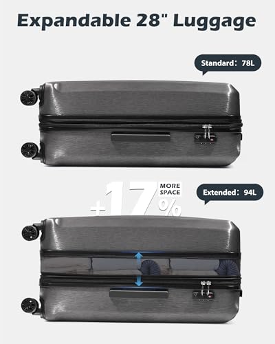 Coolife PC+ABS Hardshell Luggage, TSA Lock, Spinner Wheels, 28in Expandable - color: grey, size: 28 inch