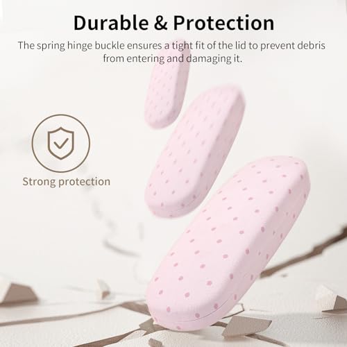 Glasses Case Hard Shell, Cute Sunglasses Case for Women Leather Protective Case for Eyeglass with Cleaning Cloth - color: Pink Polka Dot