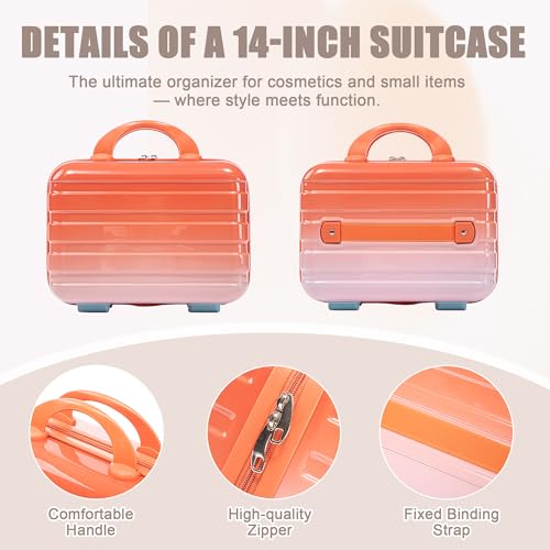 GDFStudio 14/20 Inch 2 Piece Luggage Set,PC Hard Shell Spinner Suitcase,Combination Lock,360° Silent Wheels, Retractable Handle,Carry On Travel Luggage with 14” Cosmetic Case,Gradient Blue-Red - color: Blue+Red, size: 14/20In