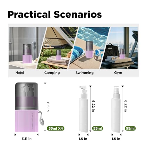 YOTIME 4in1 Travel Dispenser Bottle, TSA Approved Travel Size Containers - color: Pink