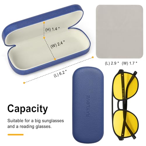 RayLove Glasses Case Hard Shell Eyeglass Case with Cleaning Cloth, PU Leather Protective Eye Glass Cases Fits Most Sunglasses - color: Blue Blue