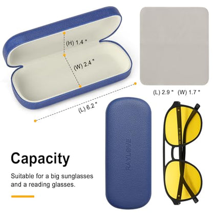 RayLove Glasses Case Hard Shell Eyeglass Case with Cleaning Cloth, PU Leather Protective Eye Glass Cases Fits Most Sunglasses - color: Blue