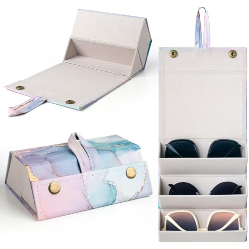 Sunglasses Travel Case,Foldable Eyeglasses Case, Portable Multiple Glasses Case for Women Men Girls - color: S-color Marble& 6.3*4.9*2.2 Inch