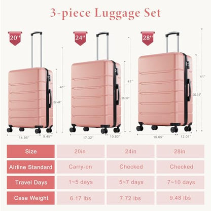 OLIXIS 20 Inch Carry-On Suitcase, Hardside Rolling Luggage, Pink - color: Pink, size: 20 IN