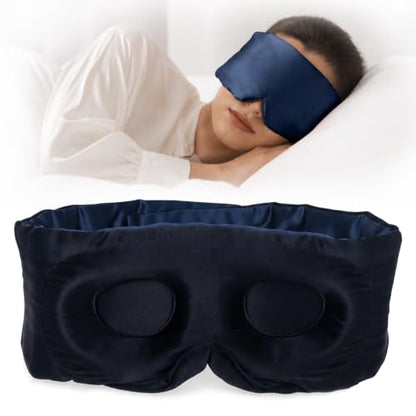 SilkSilky 22 Momme Mulberry Silk Sleep Mask for Side Sleepers, Dark Blue - color: Dark Blue