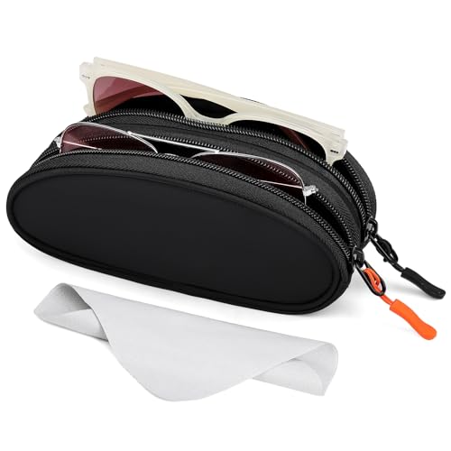 Marvolia Double Glasses Case Large Soft Eyeglass Case for Women Men - color: Black