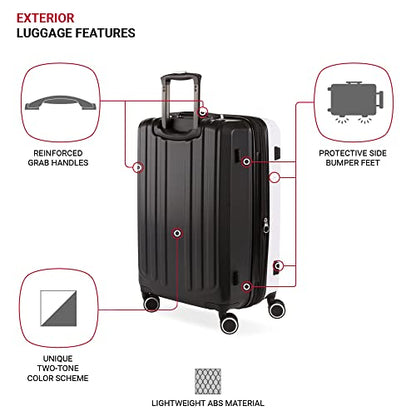 SwissGear 8028 Hardside Expandable Spinner Luggage, Black/White, Checked-Large 28-Inch - color: Black/White, size: Checked-Large 28-Inch