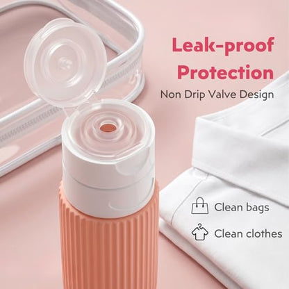 16 Pack Travel Bottles Set - TSA Approved Containers for Toiletries, Leak Proof Silicone Travel Size Containers with Jars, Spray Bottles & Clear Bag for Shampoo, Lotion
