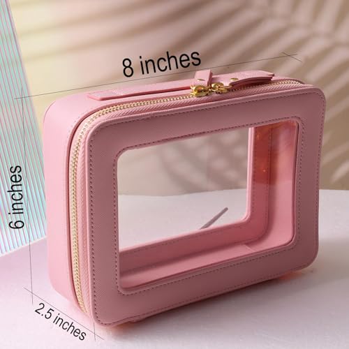 SANHECUN Toiletry bag waterproof cosmetic organizer with handle large opening for travelling (Pink) - color: Pink