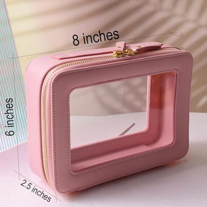 SANHECUN Toiletry bag waterproof cosmetic organizer with handle large opening for travelling (Pink) - color: Pink