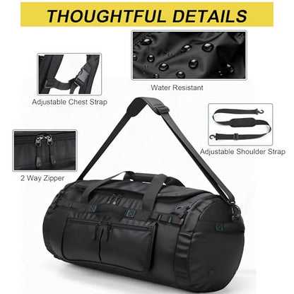 Large Duffle Backpack for Men, 45L/60L/90L Water Resistant Duffel Bag - size: 90L