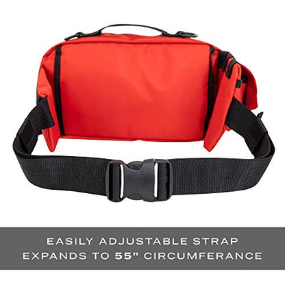 LINE2design Deluxe Medical Fanny Pack Large - EMS Emergency First Aid Paramedic EMT First Responder - Portable Travel Size Medical Equipment Organizer Hip Bag with Multiple Internal Pockets - Red