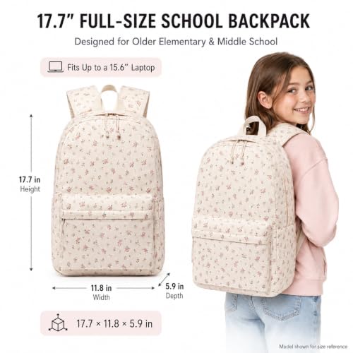 CAMTOP Girls Backpack with Lunch Box Set, Cute Bow School Backpack for Kids, 3-in-1 Lightweight Lunch Bag and Pencil Pouch - color: Flower-beige