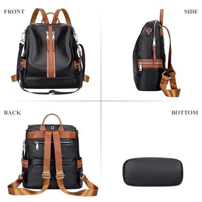 ALTOSY Genuine Leather Backpack for Women Convertible Shoulder Bag - color: Black/Brown