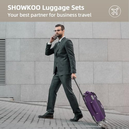 SHOWKOO Luggage Sets 3 Piece Softside Expandable Durable Suitcase Sets - color: Purple
