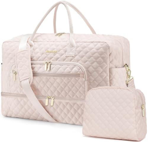 Large Travel Duffle Bags for Women: Weekender Bag with Shoe Compartment - color: Beige