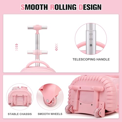 ACESAK 3PCS Rolling Backpack for Girls Children, Girls Backpack with Wheels - color: Pink