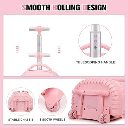 ACESAK 3PCS Rolling Backpack for Girls Children, Girls Backpack with Wheels - color: Pink