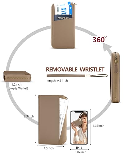 Large Wallet for Women, Clutch Wallet with Passport Holder - color: Camel