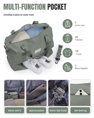Weekender Bags for Women Travel Weekend Overnight Bag with Shoe Compartment - color: B -Green + Packing Cube