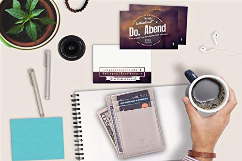Cochoa Front Pocket Wallet for Men Women Slim Minimalist Real Leather RFID Blocking Credit Card Holder - color: SAND NAPPA