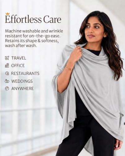 Happyluxe Pashmina Shawl Wraps for Women | USA Made Travel Scarf for Women - color: Silver Gray