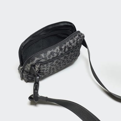 Pander Nylon Fanny Pack for Women, Two-Way Zipper Crossbody Bag - color: Grey Leopard