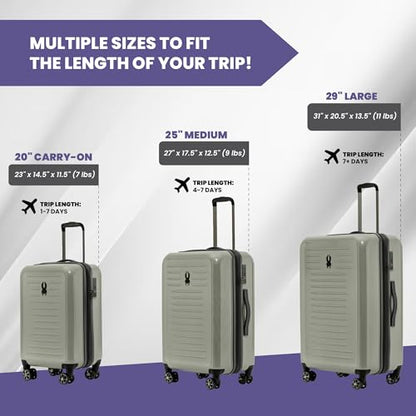 Spyder Rails 25 Inch Expandable Hardside Checked Suitcase with 360° Spinner Wheels, TSA Approved Lock - color: Moss Gray, size: Medium Checked