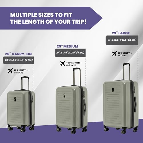 Spyder Rails 29 Inch Expandable Hardside Checked Suitcase with 360° Spinner Wheels, TSA Approved Lock - color: Moss Gray, size: Large Checked
