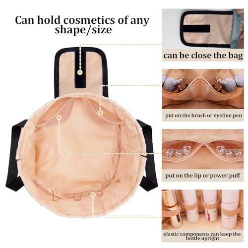 Large Flat Open Makeup Bag,Lay Drawstring Cosmetic Bag Travel Toiletry Bag (Greyish Blue) - color: Greyish Blue