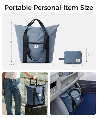 Foldable Travel Bag, 26L Lightweight Weekender Duffel, Expandable Second Carry-On Bag for Travel & Shopping, Water-Resistant Personal Item Bag, Mist Blue - color: Mist Blue
