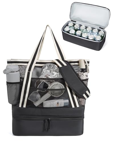 BAGSMART Beach Bag for Women, Large Beach Bag Swim Pool Bag - color: Black