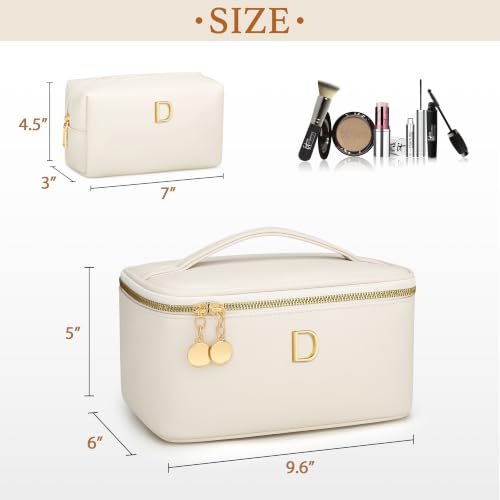 Personalized Initial Travel Makeup Toiletry Bag Gifts for Women - color: Beige, style: D