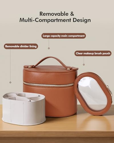 Prite 2 Pcs Makeup Bag Set Travel Cosmetic Case with Clear Pouch for Women - color: Brown