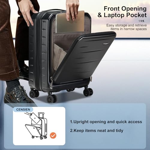 CENSIEN Expandable Luggage Sets, 20 Inch Carry On Luggage 28 Inch Suitcases - color: Black, size: 20/28 Inch EXT
