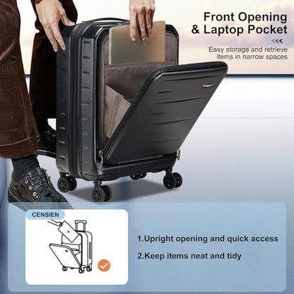 CENSIEN Expandable Luggage Sets, 20 Inch Carry On Luggage 28 Inch Suitcases - color: Black, size: 20/28 Inch EXT