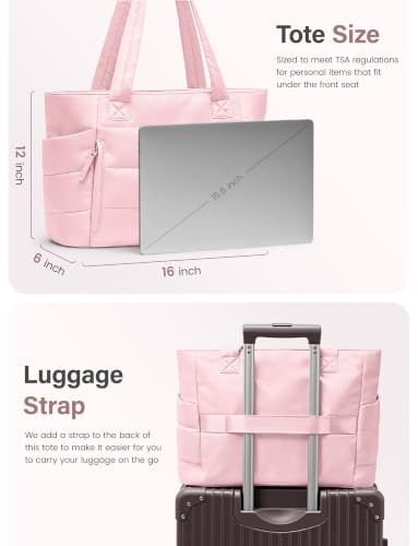 Uselike Tote Bag for Women with Zipper, Quilted Puffer Tote Bag with Compartments, Lightweight Puffy Work Bags for Women - color: Light Pink