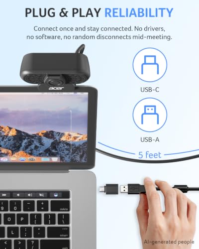 Acer A610 1080p Webcam for PC with Microphones Computer Camera for Meeting - color: Black