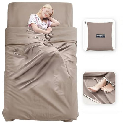 Sleeping Bag Liner, Compact Travel Sheets for Hotel Hostel - color: Light Khaki, size: 82.7" X 45.3"