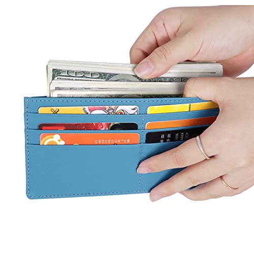 XEYOU Womens Credit Card Wallet Slim Long Zipper Pocket Purse for Coin, Cash, Receipt Multi-function Card Wallet for Ladies - color: Light Blue