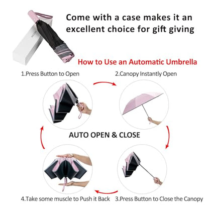 BAODINI Inverted UV Umbrella for Rain and Sun Medium Size UPF 50+ Rverse Compact Umbrella Auto Open Close - color: Pink