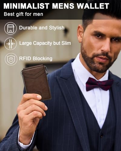 Wallet for Mens Minimalist Wallet 9-13 Cards RFID Blocking Slim Wallet - color: Mix-Brown