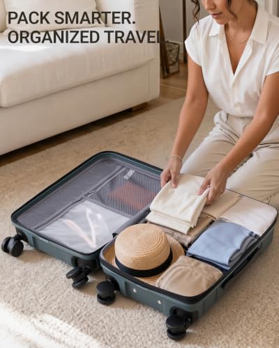 TAKUMI Suitcases with Wheels, Expandable Carry on Luggage, 3 Piece Set - color: Navy, size: 20/24/28 Inch