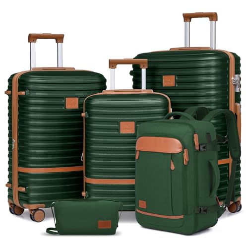 Joyway Expandable Luggage Sets 5 Piece, Lightweight Hard Shell Travel Suitcase Set with Spinner Wheels and TSA Lock - color: Green, size: 5 piece set