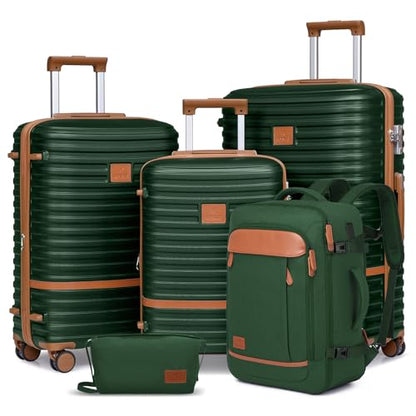 Joyway Expandable Luggage Sets 5 Piece, Lightweight Hard Shell Travel Suitcase Set with Spinner Wheels and TSA Lock - color: Green, size: 5 piece set