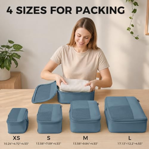 4 Piece Compression Packing Cubes for 3–7 Day Travel, Gray Blue - color: Gray Blue, size: 4 Pack