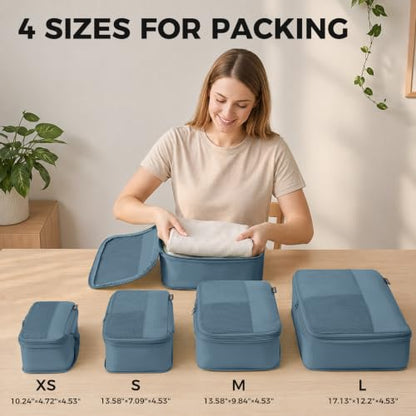 4 Piece Compression Packing Cubes for 3–7 Day Travel, Gray Blue - color: Gray Blue, size: 4 Pack